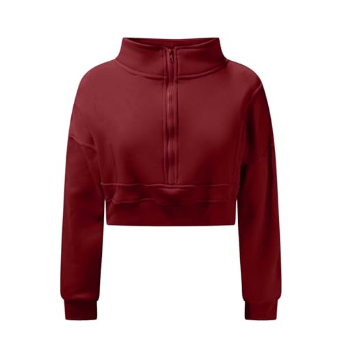Half Zip Pullover Women Cropped Solid Casual Sweatshirt Y2k Long Sleeve Thumb Hole Hoodies Teen Girls Going out Tops3