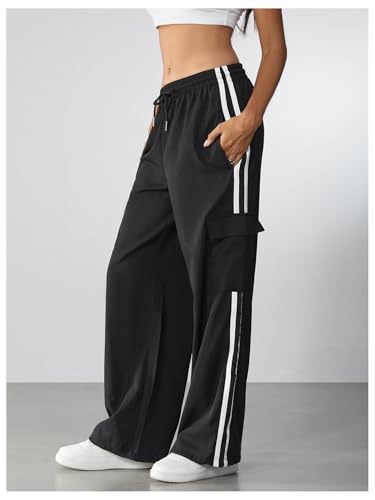SOLY HUX Women's Cargo Sweatpants Wide Leg Baggy Parachute Pants Y2K High Waisted Track Pants Streetwear3