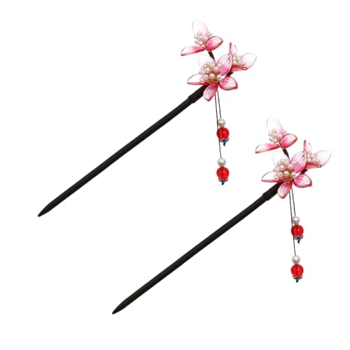 2個 漢服かんざし 髪のためのビーズ ヘアリング 髪留め 三つ編み ヘアクリップ ヘアバンスティック箸 ヘ ック箸 ヘ ックヘアピン お団子割り箸 髪箸 かんざし 黒檀 FRCOLOR