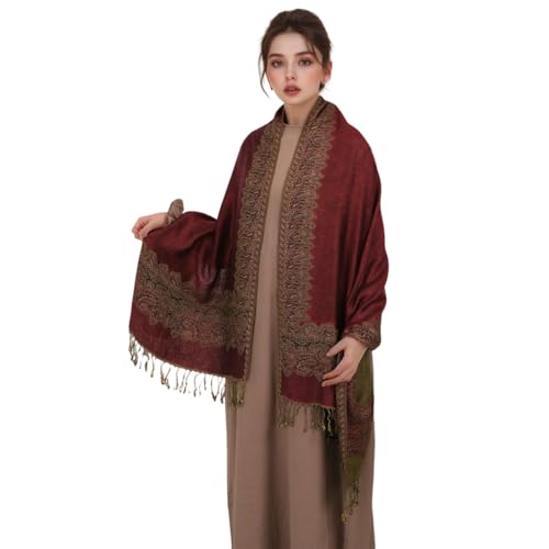 LMVERNA Reversible Paisley Pashmina for Women Rave Scarf Red Shawls and Wraps for Evening Dress