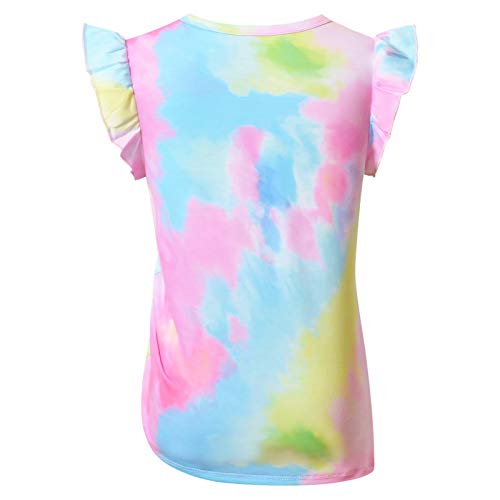 Image of Perfashion Girls Flutter /Long Sleeve Cotton T-Shirts Side Drawstring Tunic Blouse Round Neck Casual Tops for 4-13Years