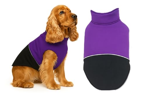 Image of The Pets Company Dog Winter Coat Jacket, Clothes, Windproof, Reversible, Light Weight, Washable, Ultra Warm Thick Fleece Lined Dog Vest for Cold Weather Protection, (Purple Black, Medium - 18 Inch)