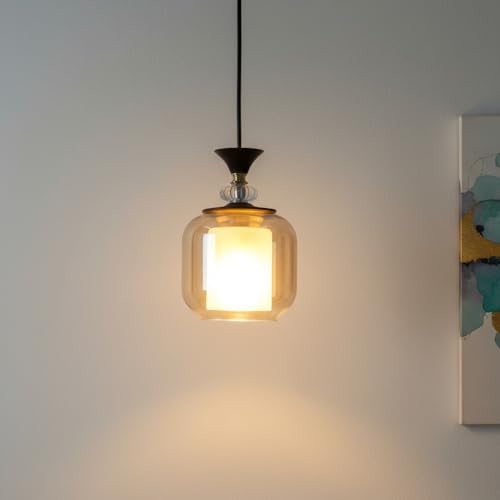 Image of ELIANTE Modern Glass Hanging Light for Living Room & Dining Area | Metal Ceiling Lamp with Elegant Glass Shade | 3 Years Warranty | Free Bulb (Smokora)