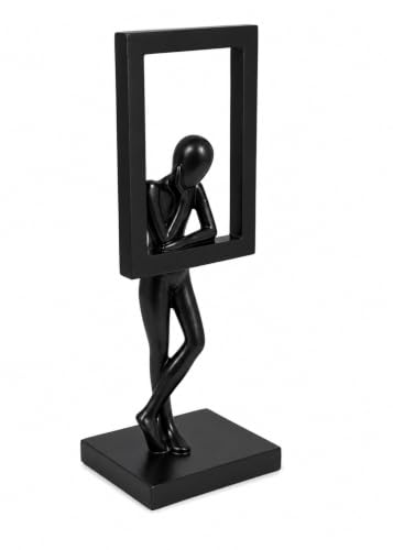 Image of Uptrix Decorative Modern Abstract Thinker Sculpture with Frame, Minimalist Black Resin Decorative Statue, Contemporary Tabletop Home Decor Accent for Living Room. (Black)