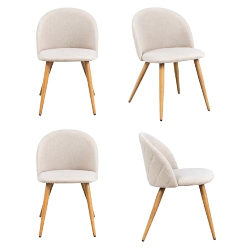 FurnitureR Lot de 4 chaises de Salle à Manger - Design Moderne en Forme de Coquillage - Tissu Beige Doux avec Pieds en métal - Assises élégantes pour la...