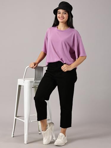 Image of RodZen Oversized Fit Half Sleeves Round Neck Textured Polycotton T-Shirt for Women /Girls (Pack of 2)