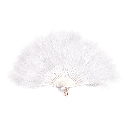 Tiardey Abanico de Plumas 50cm Abanico de Plumas Flapper Abanicos de Mano Plegables para Disfraces Boda Fiesta Favor Regalo al Aire Libre Baile Vintage Sesión de Fotos (Blanco)