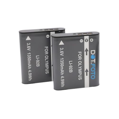 2 x Dot.Foto LI-92B Premium 3.6v / 1350mAh Batterie Rechargeable pour Olympus Tough TG-6, TG-5, TG-4, TG-3, TG-2, TG1 / XZ-2 / DS-2600, DS-9000, DS-9500 / for...