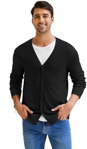 NITAGUT Mens Cardigan Sweater Vintage Striped V-Neck Long Sleeve Button Down Knitted Sweaters4