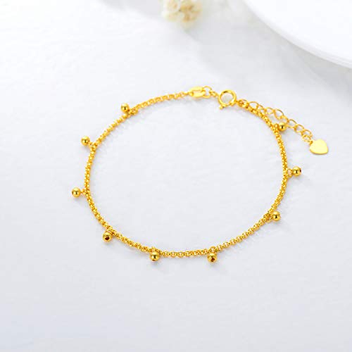 18K Real Gold Women Bracelet, Yellow Gold Diamond Cut Balls Bracelet Italian Mesh Link Chain Bracelet Jewelry Giftd For Her, Wife, Mom, 6.5" - 7.5" #TOP2