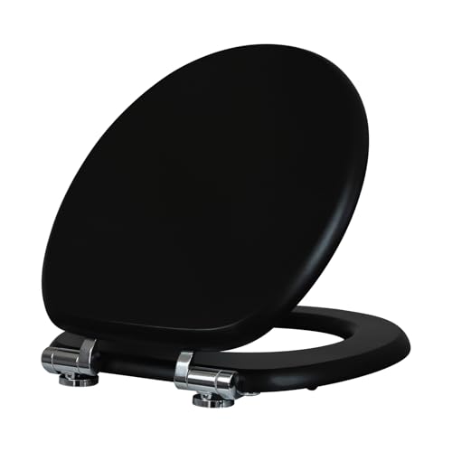 Fanmitrk Natural Solid Wood Oak Toilet Seat-Black Toilet Seat,Soft Close with Metal Hinges,Easy to Install and Clean（Solid Oak）