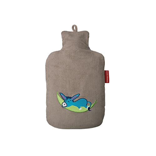 Hugo Frosch Öko-Wärmflasche Kinder 0,8l – Made in Germany – mit weichem Cordbezug'Esel' Grau – kleine, auslaufsichere & geruchsneutrale...