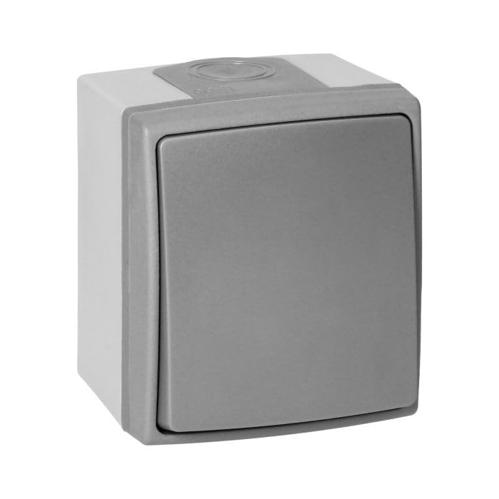 Interruptor Pared, Interruptor de Superficie, Interruptor Exterior Ideal para Uso Doméstico y Comercial - Seguro y Duradero IP55 Montaje en superficie Gris-Grafito (sin retroiluminación)