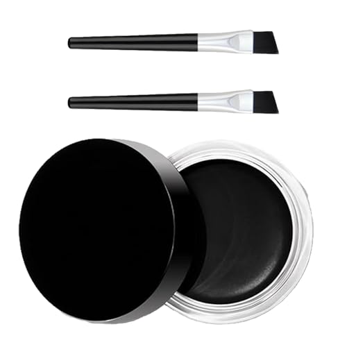 Waterproof Gel Eyeliner Pencil with Smudge-Proof Long Lasting Formula, Creamy Liquid Eyeliner Brush for Smooth Application, High Intensity Pigments Set for Waterline,（black） (02)