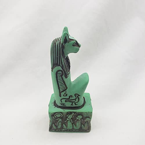 Estatua Bastet Diosa Egipcia Verde 10.8 cm miniatura 4