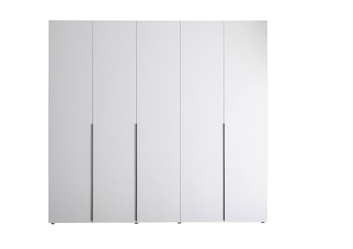 Sernio - Armadio bianco con 5 ante a battente in legno laminato di colore bianco. Dimensioni ca. LAP 225x209x52cm
