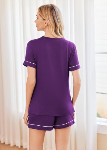 Image of Ekouaer Pajama Sets for Women 2 Piece Short Sleeve Lounge Shorts Set