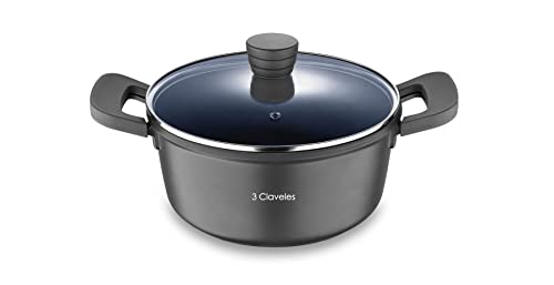 Cacerola con Tapa de 20 cm - Aluminio Fundido Antiadherente - Tapa de Cristal - Apto para Todo Tipo de Fuegos - Mango de Baquelita