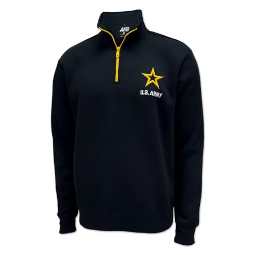 Armed Forces Gear US Army Star Tackle Twill Embroidered Fleece Quarter Zip (Black)