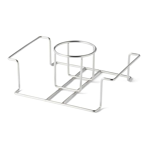 Amazon Basics Beer Can Chicken Holder for Smoking and Grilling, Food Grade Stainless Steel Beer Chicken Stand with Handle, Silver, 1-Pack