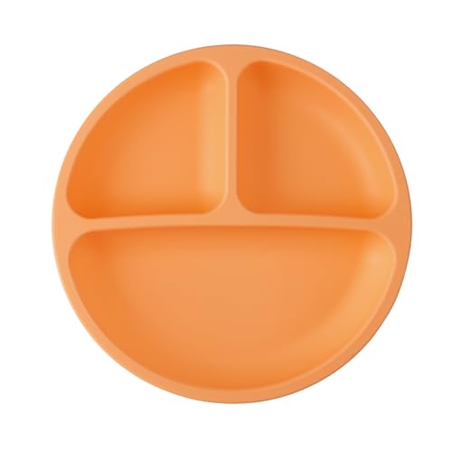 PandaEar 3 Pack Toddler Plates, Silicone Divided Suction Plate for Babies, BPA-Free 100% Food-Grade Silicone Unbreakable Baby Plate (Orange)