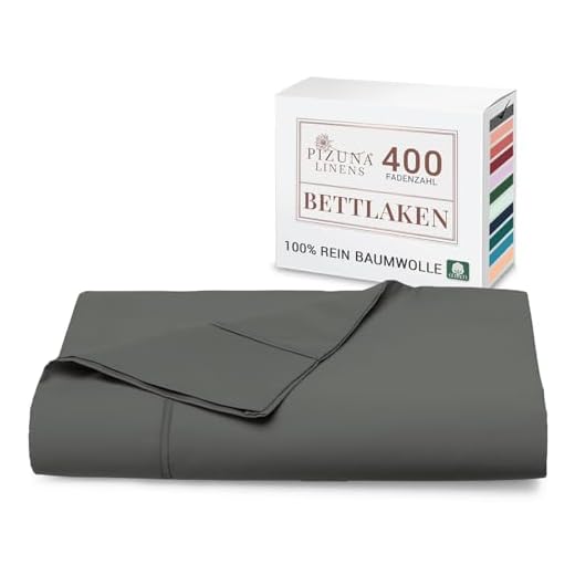 Pizuna 400 Fadenzahl Baumwolle bettlaken 180x280cm Dunkel Grau,100% Langstapelige Baumwolle betttuch Weiche mako Satin, bettlaken ohne Gummizug (100% Dunkel Grau Baumwolle betttuch 180 x 280 cm)