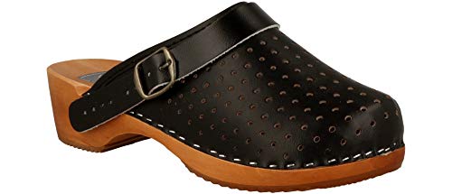 RBJ leather shoes Les Sabots en Cuir Naturel avec Semelles en Bois (40 EU, Noir 870)