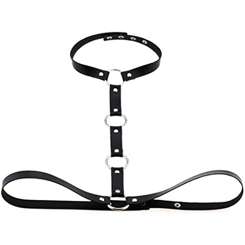 Women's Gothic Faux Leather Harness Straps Adjustable Body Chain Waist Belts with O-Rings Cover