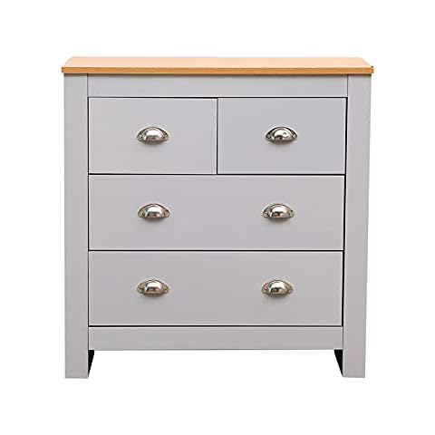 Homeke 2+2 Drawers Living Room Free Standing Chest of Drawers Storage Hallway Sideboard Cabinet 2 Colors (Grey) Cover