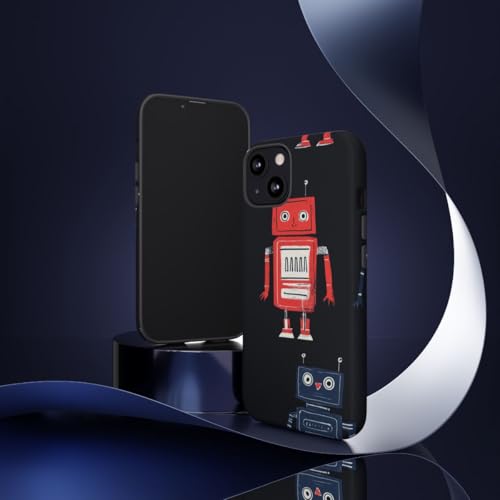 Coque rigide mate iPhone 13 robot rétro protégeant des rayures