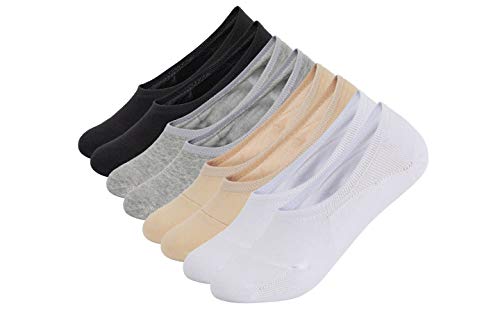 GANASOCKS Women's 8Pack No-Show Socks Non-Slip Durable Double-Layer (US Women's Shoe 6-8, Mix)