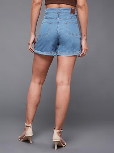 Image of Miss Chase Women's White Regular High Rise Clean Look Regular Stretchable Denim Shorts