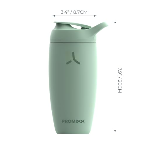 Image of PROMiXX Shaker Bottle - Premium Protein Shaker Cup for Supplement Shakes - Easy Clean, Stainless Steel Cup (550ml /18oz, Seagrass Green)