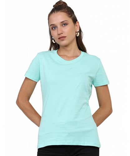 Image of Round Neck T-Shirt Top for Women | Combed Bio-Washed Ring Spun Cotton | Plain | Short Sleeves