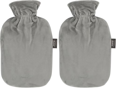 Bolsa de agua caliente Fashy con funda gris supersuave de 2 litros en paquete doble de 2 unidades