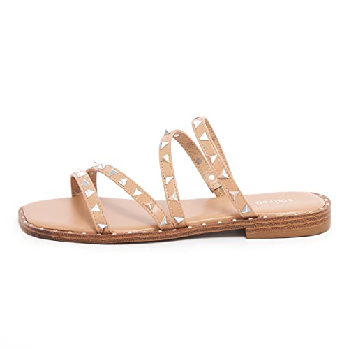 Vodvob Women's Rivet Flat Sandals Slip On Memory Foam Sandals Open Toe Slide Sandals #TOP1