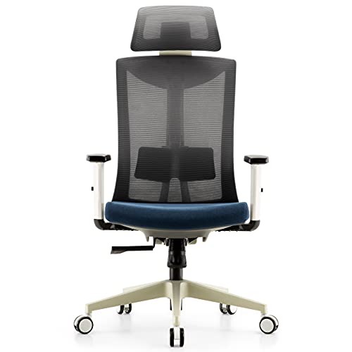 Amazon Brand – Umi Silla Oficina Silla de Escritorio ergonómica y giratoria de Malla con Soporte Lumbar Regulable y reposabrazos de Poliuretano y Asiento Acolchado-Carga máxima de 150 kg（Azul）