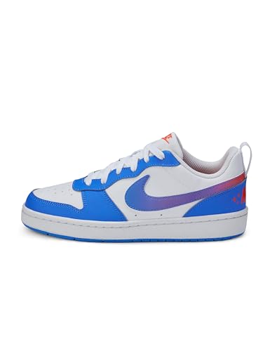 Nike Kids Court Borough Low Bball White/Blue Crystal-Bright Violet 7Y