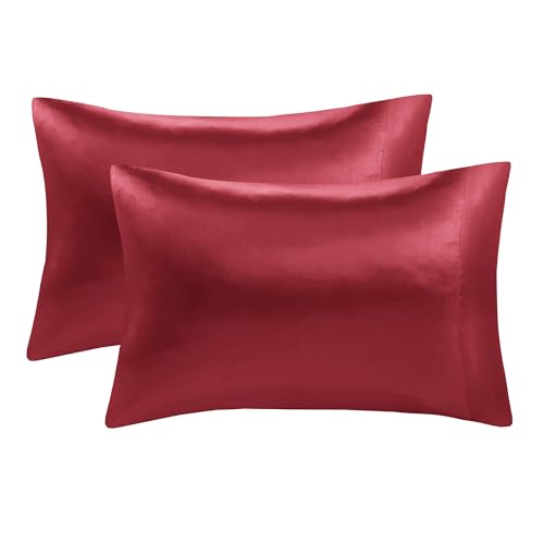 Image of Madison Park Essentials Satin Pillowcase Set of 2, Silky, Standard Red