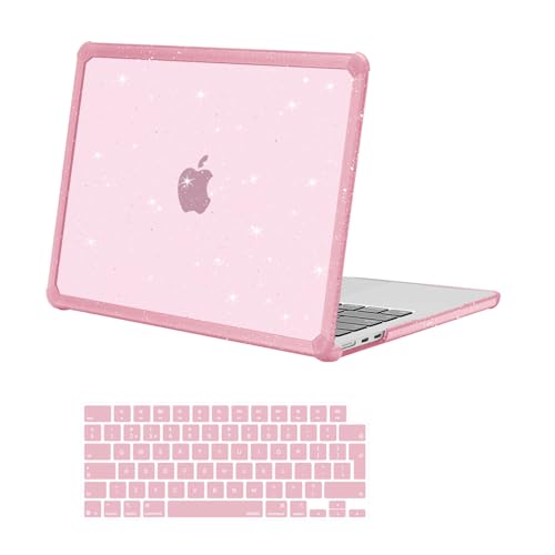 MOSISO Custodia Compatibile con MacBook Air 13,6 Pollici Cover 2025 2024 2023 2022 M4 M3 M2 A3240 A3113 A2681,Protettiva Brillantini Scintillanti Case con Paraurti TPU&Copritastiera,Gesso Rosa