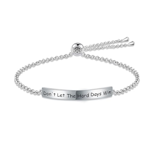 925 Sterling Silver Inspirational Bracelet - Hypoallergenic Let Them/ Dont Let The Hard Days Win/Remember Who The F You Are/Just Breathe/Let go and Let God/Faith over Fear Bracelet Anxiety Relief Inspirational Jewelry Encouragement Gifts for Women Men