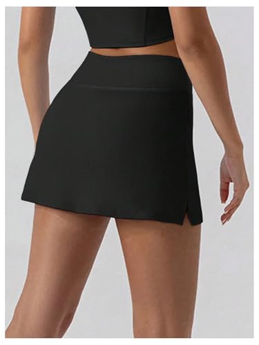 SOLY HUX Saia de tênis feminina casual cintura alta atlética treino golfe com shorts, Preto liso, P