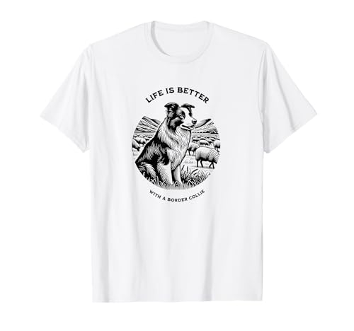 La vida es mejor con un Border Collie - Diseño circular negro Camiseta