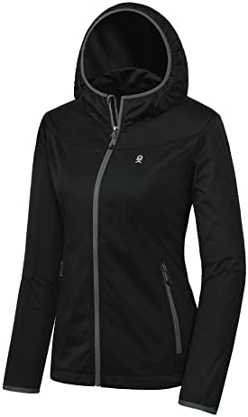 Little Donkey Andy Women's Lightweight Hooded Softshell Jacket for Running Travel Hiking, Windproof, Water Repellent Black Size M