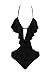 QYacmetiz Women's Sexy One Piece Swimsuit, Deep V Neck Strappy Flounce Monokini Bathing Suit(L,Black)