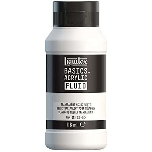 Liquitex 8870412 Basics Fluid - Peinture acrylique à consistance fluide, à séchage rapide, résistante à la lumière, imperméable, à base d'eau, Flacon de 118 ml, Blanc Transparent Pour Melanges