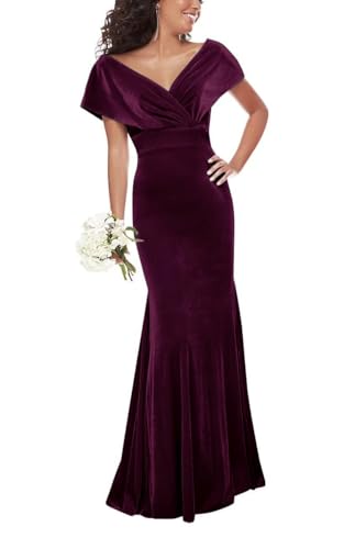 Women's Velvet Bridesmaid Dress Long V Neck Warp Prom Dress Mermaid Wedding Guest Gowns