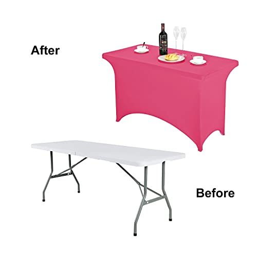 Image of FORLIFE Spandex Table Cover - Fitted 4ft Rectangular Tablecloth, Stretch Patio Table Cover for Wedding, Banquet, Party - Hot Pink