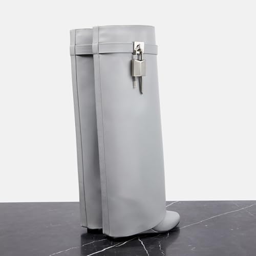 Image of Arqa Knee High Boots Womens Wedge High Heels Shark Boots Fold Over Pull-on Pointed Toe Tall Fashion Boots for Women