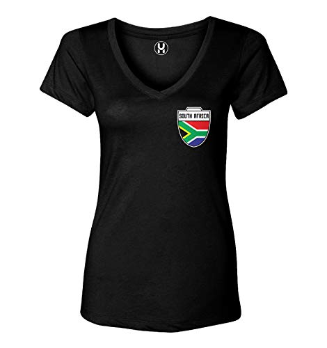 South Africa Football Jersey - Bafana Bafana National Soccer Ladies V-Neck T-Shirt (Black, Large)